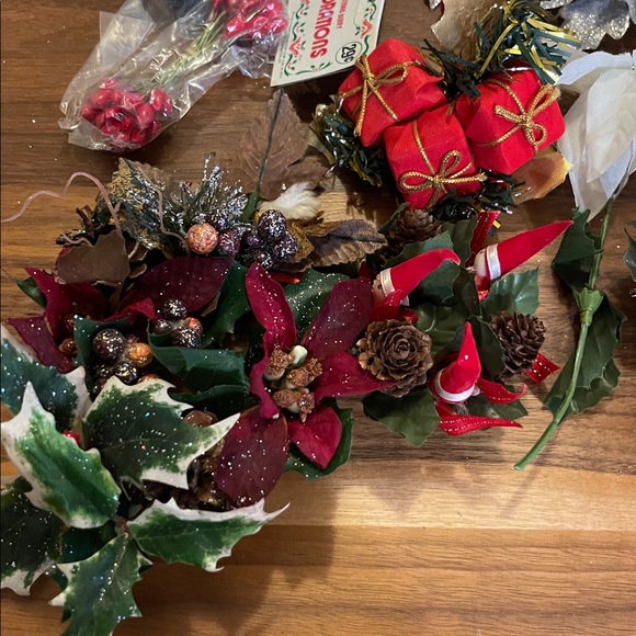 Assortment of Vintage Christmas candle rings, corsages, ornaments, and decor - Picture 2 of 8